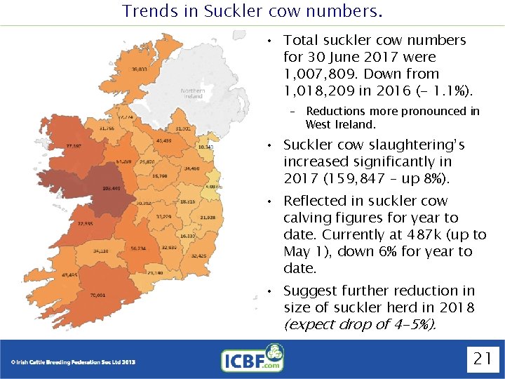 Trends in Suckler cow numbers. • Total suckler cow numbers for 30 June 2017