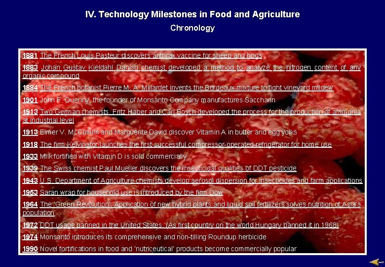 IV Technology Milestones in Food and Agriculture Chemists