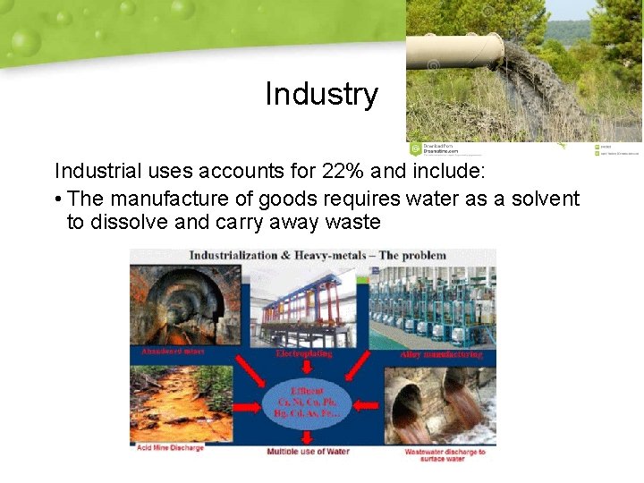 Industry Industrial uses accounts for 22% and include: • The manufacture of goods requires