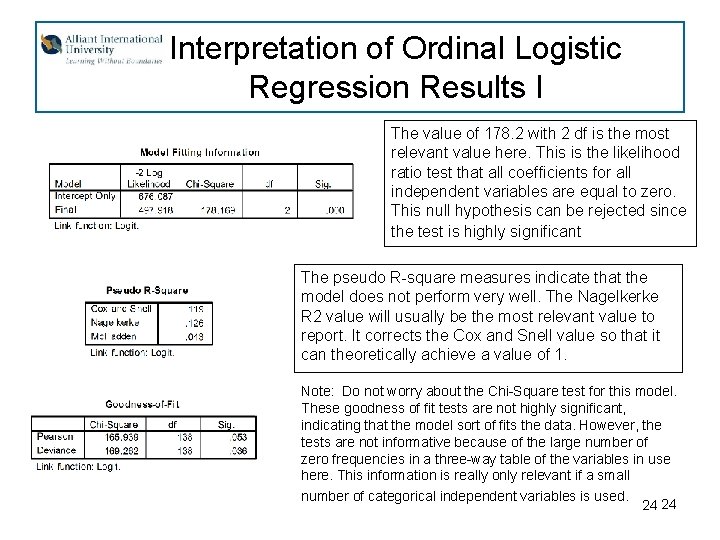 Interpretation of Ordinal Logistic Regression Results I The value of 178. 2 with 2