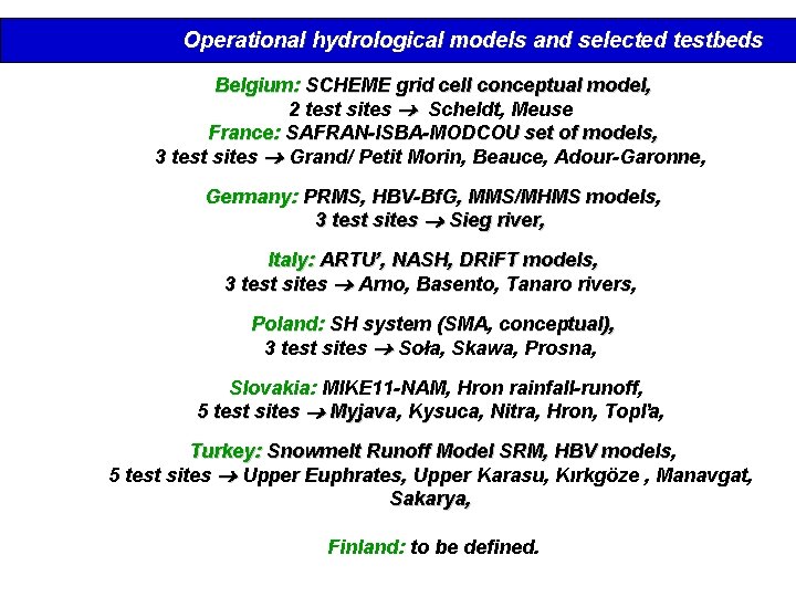 Operational hydrological models and selected testbeds Belgium: SCHEME grid cell conceptual model, 2 test