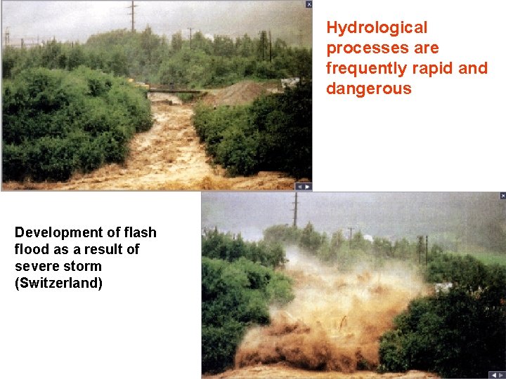 Hydrological processes are frequently rapid and dangerous Development of flash flood as a result