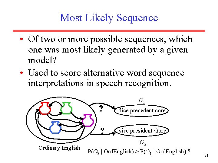 Most Likely Sequence • Of two or more possible sequences, which one was most