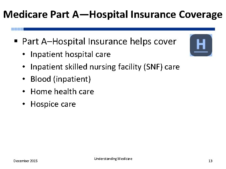 Medicare Part A—Hospital Insurance Coverage § Part A–Hospital Insurance helps cover • • •