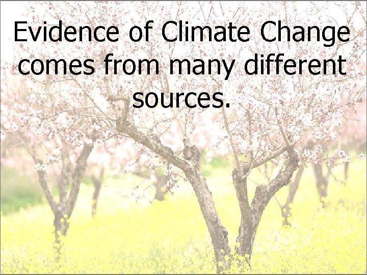 Evidence of Climate Change comes from many different sources. 