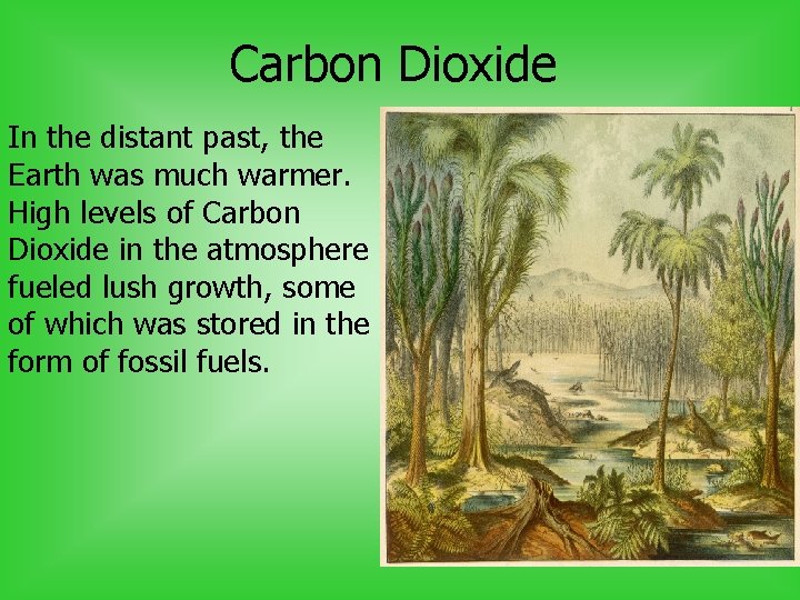 Carbon Dioxide In the distant past, the Earth was much warmer. High levels of