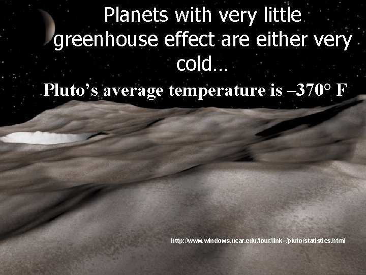 Planets with very little greenhouse effect are either very cold… Pluto’s average temperature is