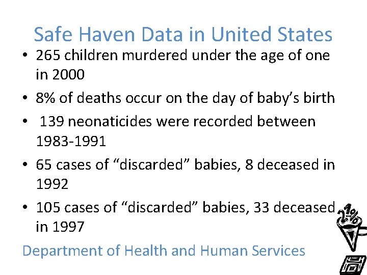 Safe Haven Data in United States • 265 children murdered under the age of