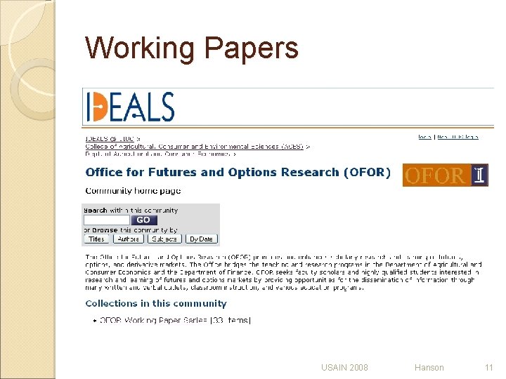 Working Papers USAIN 2008 Hanson 11 Working Papers USAIN 2008 Hanson 11