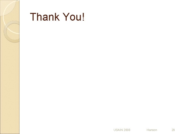 Thank You! USAIN 2008 Hanson 29 Thank You! USAIN 2008 Hanson 29