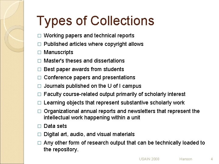Types of Collections � Working papers and technical reports � Published articles where copyright Types of Collections � Working papers and technical reports � Published articles where copyright