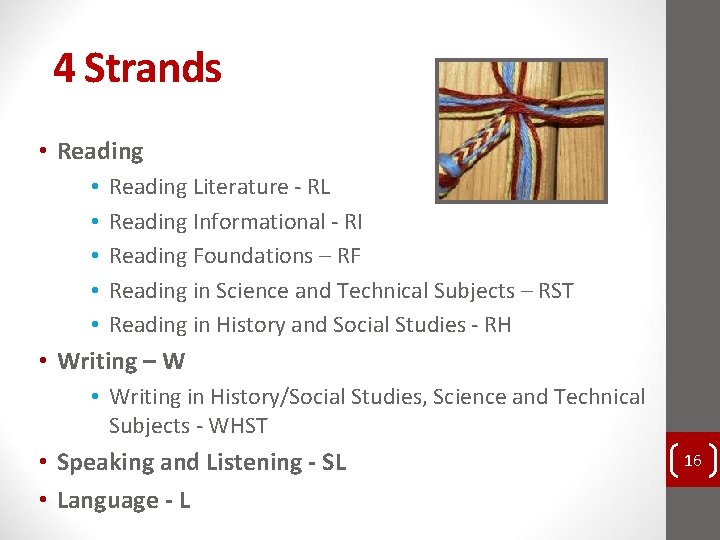 4 Strands • Reading • • • Reading Literature - RL Reading Informational 4 Strands • Reading • • • Reading Literature - RL Reading Informational