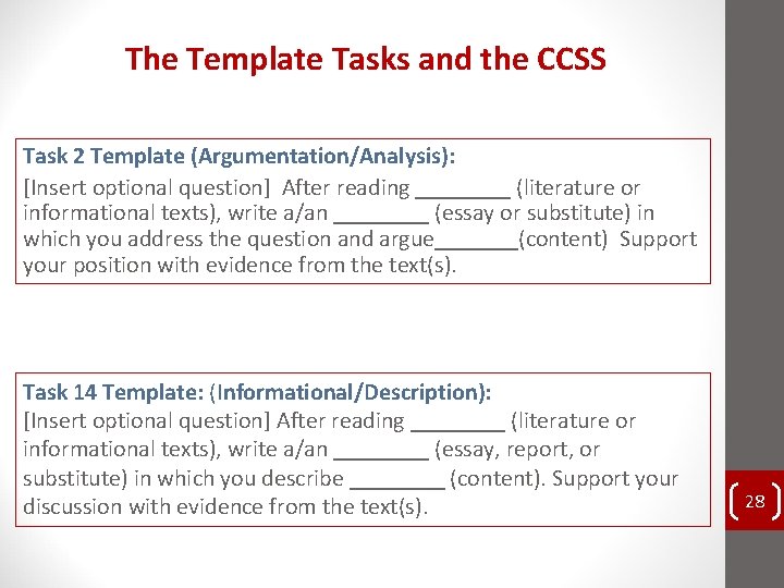 The Template Tasks and the CCSS Task 2 Template (Argumentation/Analysis): [Insert optional question] After