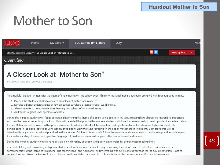 Handout Mother to Son 48 Handout Mother to Son 48