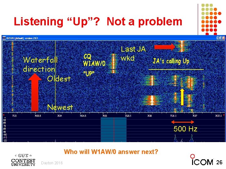 Listening “Up”? Not a problem Waterfall direction Oldest Last JA wkd Newest 500 Hz