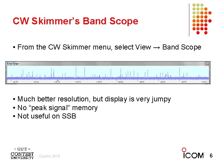 CW Skimmer’s Band Scope • From the CW Skimmer menu, select View → Band
