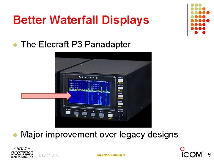 Better Waterfall Displays l The Elecraft P 3 Panadapter l Major improvement over legacy