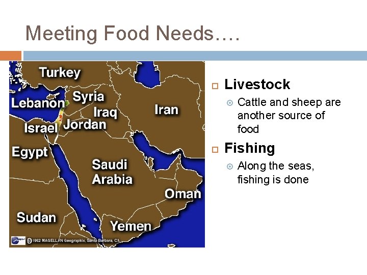 Meeting Food Needs…. Livestock Cattle and sheep are another source of food Fishing Along