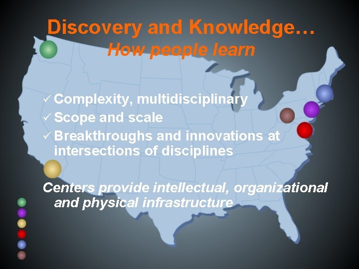 Discovery and Knowledge… How people learn ü Complexity, multidisciplinary ü Scope and scale ü