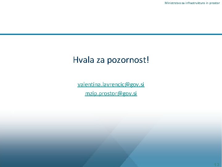 Ministrstvo za infrastrukturo in prostor Hvala za pozornost! valentina. lavrencic@gov. si mzip. prostor@gov. si