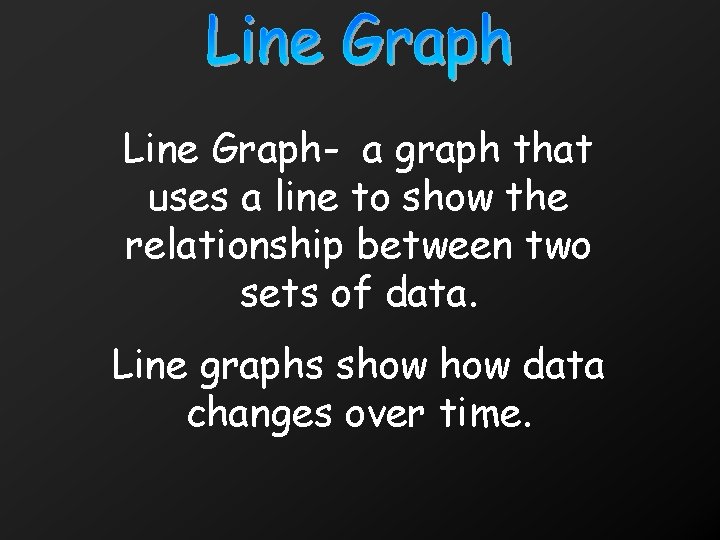 Line Graph- a graph that uses a line to show the relationship between two