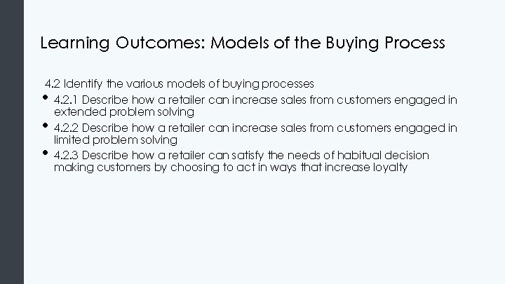 Learning Outcomes: Models of the Buying Process 4. 2 Identify the various models of Learning Outcomes: Models of the Buying Process 4. 2 Identify the various models of