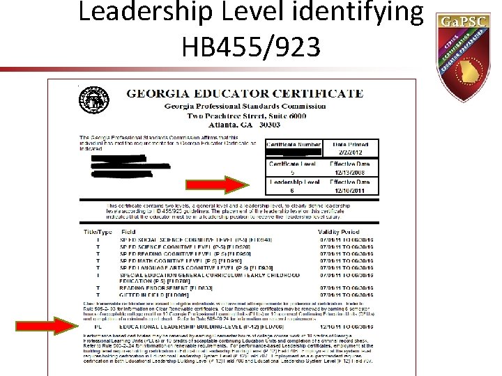 Leadership Level identifying HB 455/923 