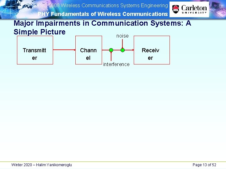 SYSC 5608 Wireless Communications Systems Engineering PHY Fundamentals of Wireless Communications Major Impairments SYSC 5608 Wireless Communications Systems Engineering PHY Fundamentals of Wireless Communications Major Impairments