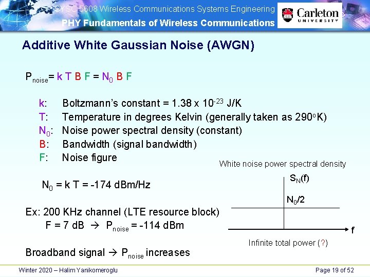 SYSC 5608 Wireless Communications Systems Engineering PHY Fundamentals of Wireless Communications Additive White SYSC 5608 Wireless Communications Systems Engineering PHY Fundamentals of Wireless Communications Additive White