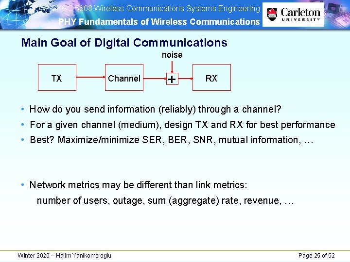 SYSC 5608 Wireless Communications Systems Engineering PHY Fundamentals of Wireless Communications Main Goal SYSC 5608 Wireless Communications Systems Engineering PHY Fundamentals of Wireless Communications Main Goal