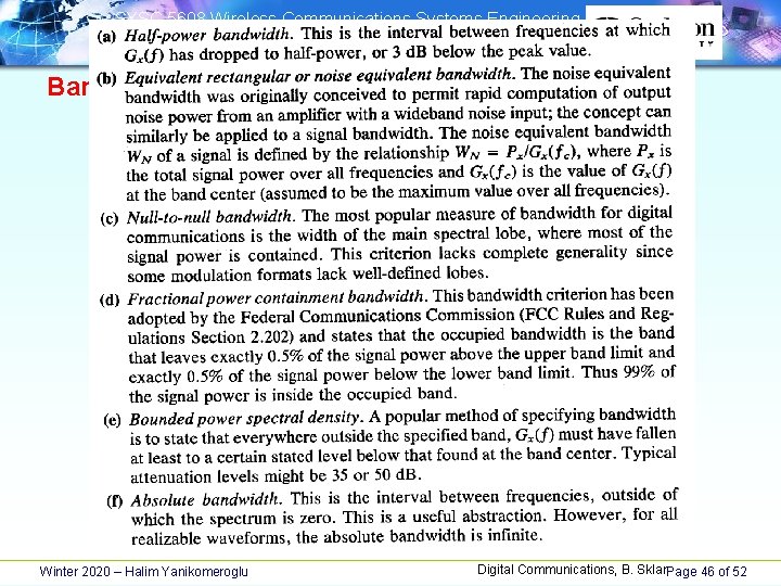 SYSC 5608 Wireless Communications Systems Engineering PHY Fundamentals of Wireless Communications Bandwidth Winter SYSC 5608 Wireless Communications Systems Engineering PHY Fundamentals of Wireless Communications Bandwidth Winter