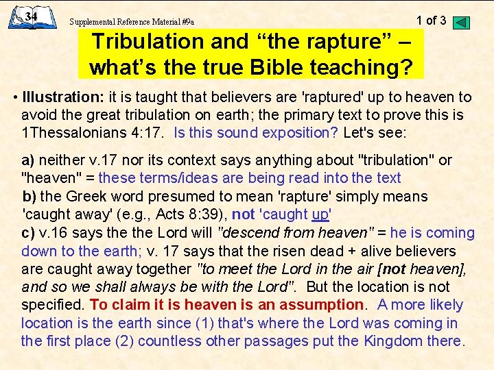 34 Supplemental Reference Material #9 a 1 of 3 Tribulation and “the rapture” –