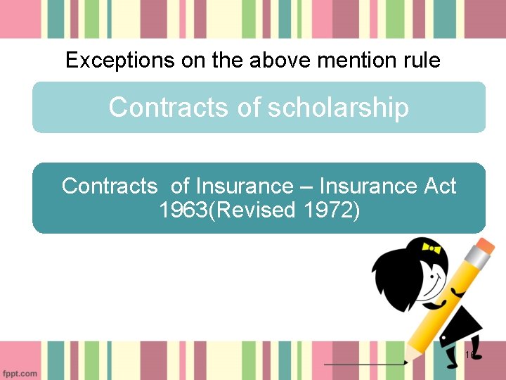 Exceptions on the above mention rule Contracts of scholarship Contracts of Insurance – Insurance