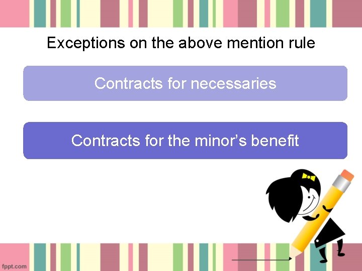 Exceptions on the above mention rule Contracts for necessaries Contracts for the minor’s benefit