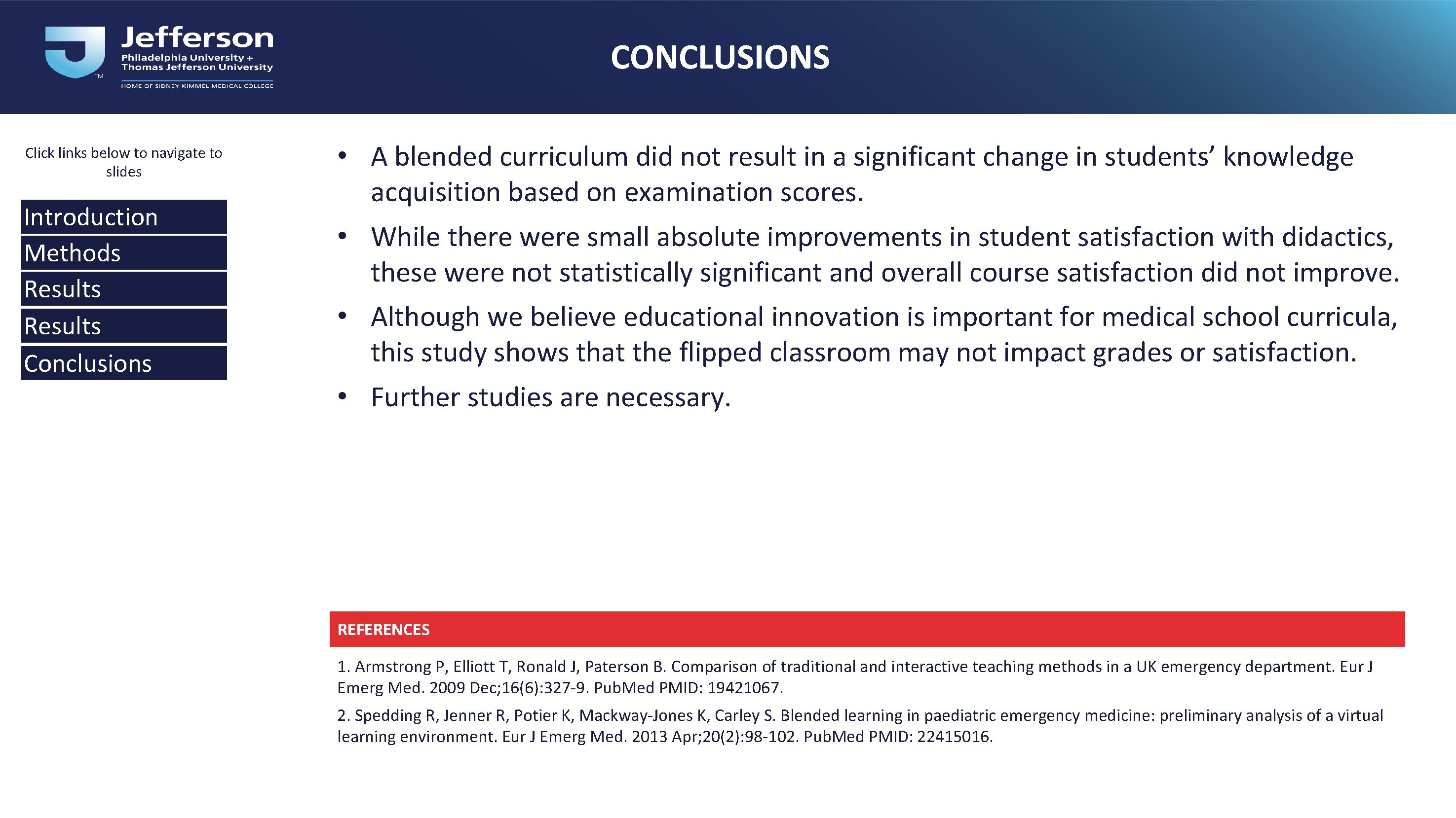 CONCLUSIONS Click links below to navigate to slides Introduction Methods Results Conclusions • A