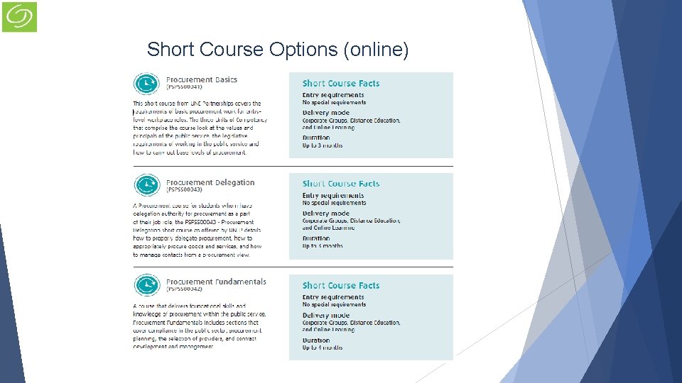 Short Course Options (online) 