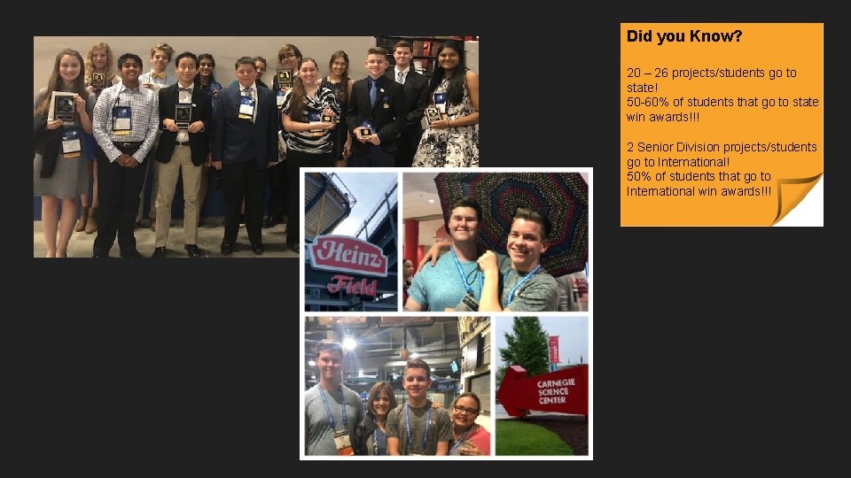 Did you Know? 20 – 26 projects/students go to state! 50 -60% of students Did you Know? 20 – 26 projects/students go to state! 50 -60% of students