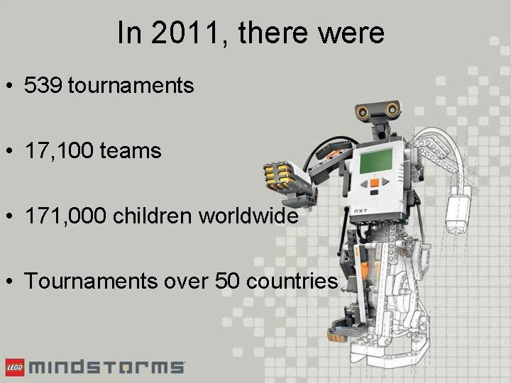 In 2011, there were • 539 tournaments • 17, 100 teams • 171, 000