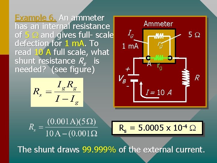 Example 6. An ammeter Ammeter has an internal resistance Ig of 5 W and