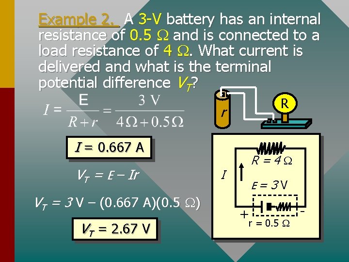 Example 2. A 3 -V battery has an internal resistance of 0. 5 W