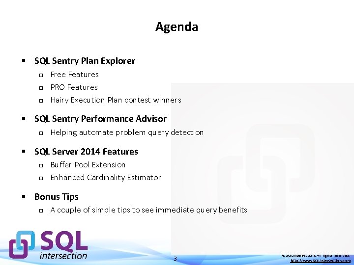 Agenda § SQL Sentry Plan Explorer o o o Free Features PRO Features Hairy