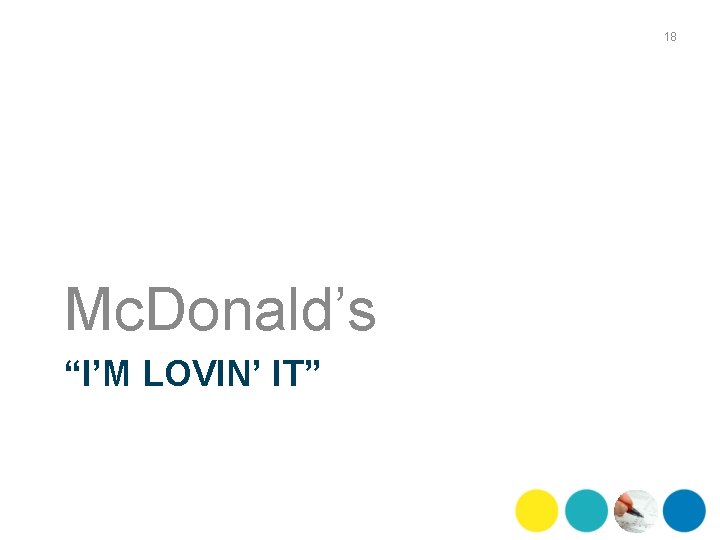 18 Mc. Donald’s “I’M LOVIN’ IT” 