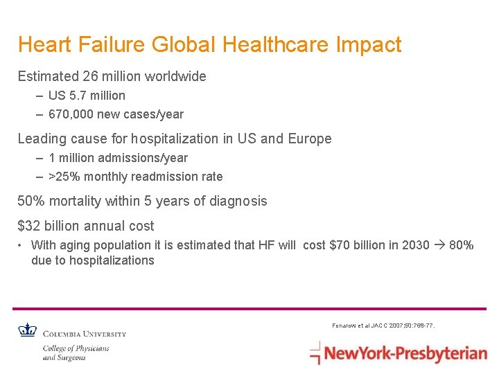 Heart Failure Global Healthcare Impact Estimated 26 million worldwide – US 5. 7 million