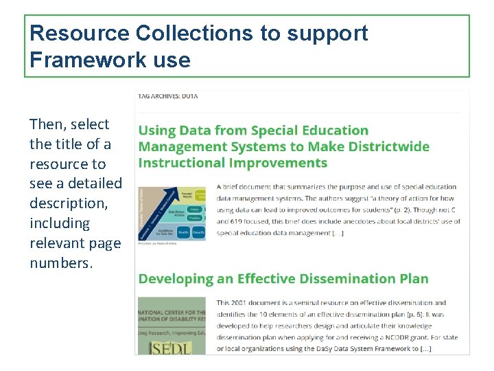 Resource Collections to support Framework use Then, select the title of a resource to