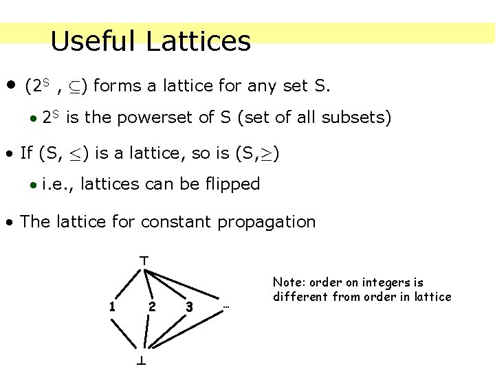 Useful Lattices • (2 S , µ) forms a lattice for any set S.