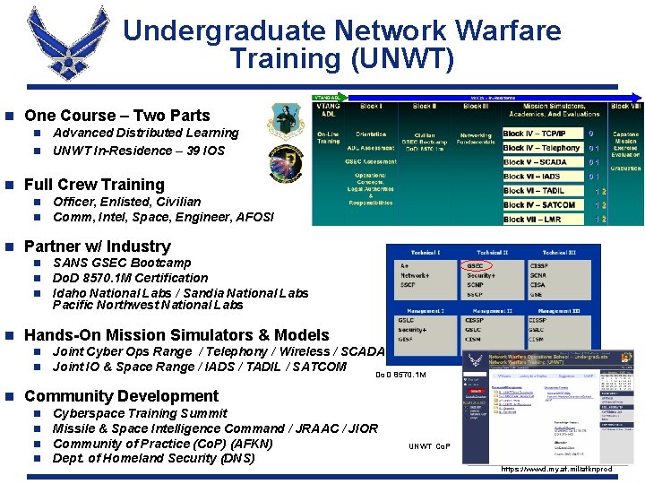 Undergraduate Network Warfare Training (UNWT) n One Course – Two Parts Advanced Distributed Learning