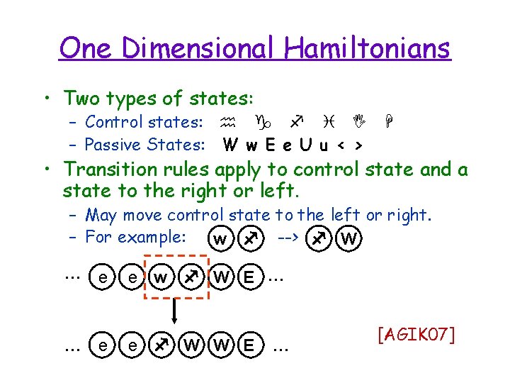 One Dimensional Hamiltonians • Two types of states: – Control states: h g f