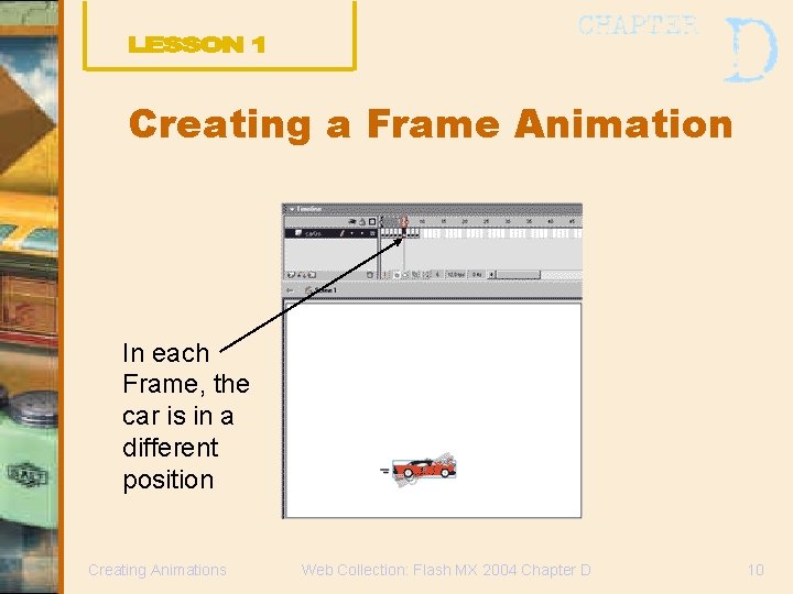 Creating a Frame Animation In each Frame, the car is in a different position