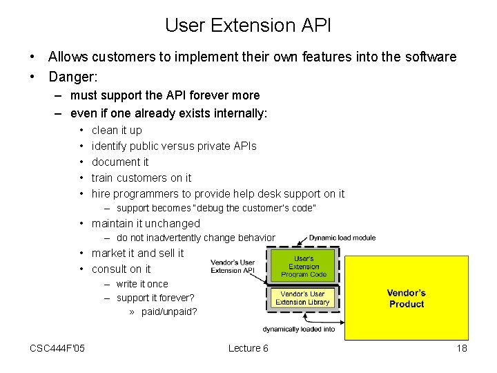 User Extension API • Allows customers to implement their own features into the software