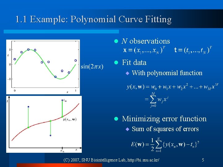 1. 1 Example: Polynomial Curve Fitting l N observations l Fit data ¨ With